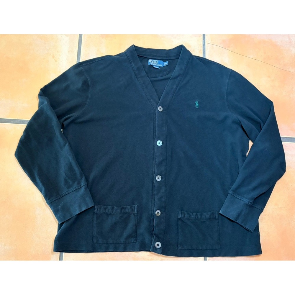 Polo Ralph Lauren V Neck Classic Polo Black Cotton Cardigan 2XL XXL New